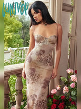 Lunivop Summer Spaghetti Strap Leopard Printing Dress Elegant Vintage Bodycon Mesh Birthday Wedding